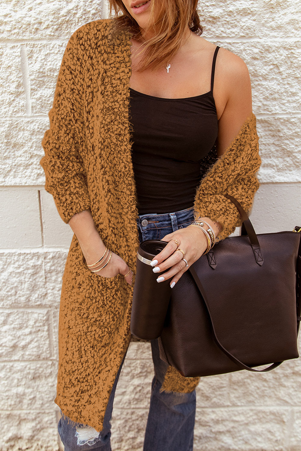 Fuzzy Knit Open Front Cardigan