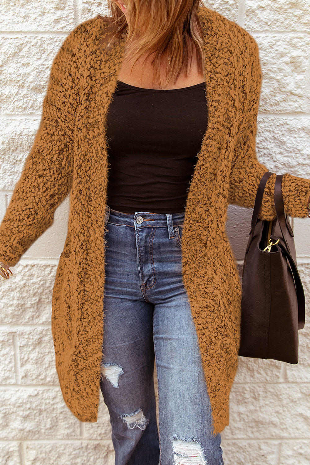 Fuzzy Knit Open Front Cardigan