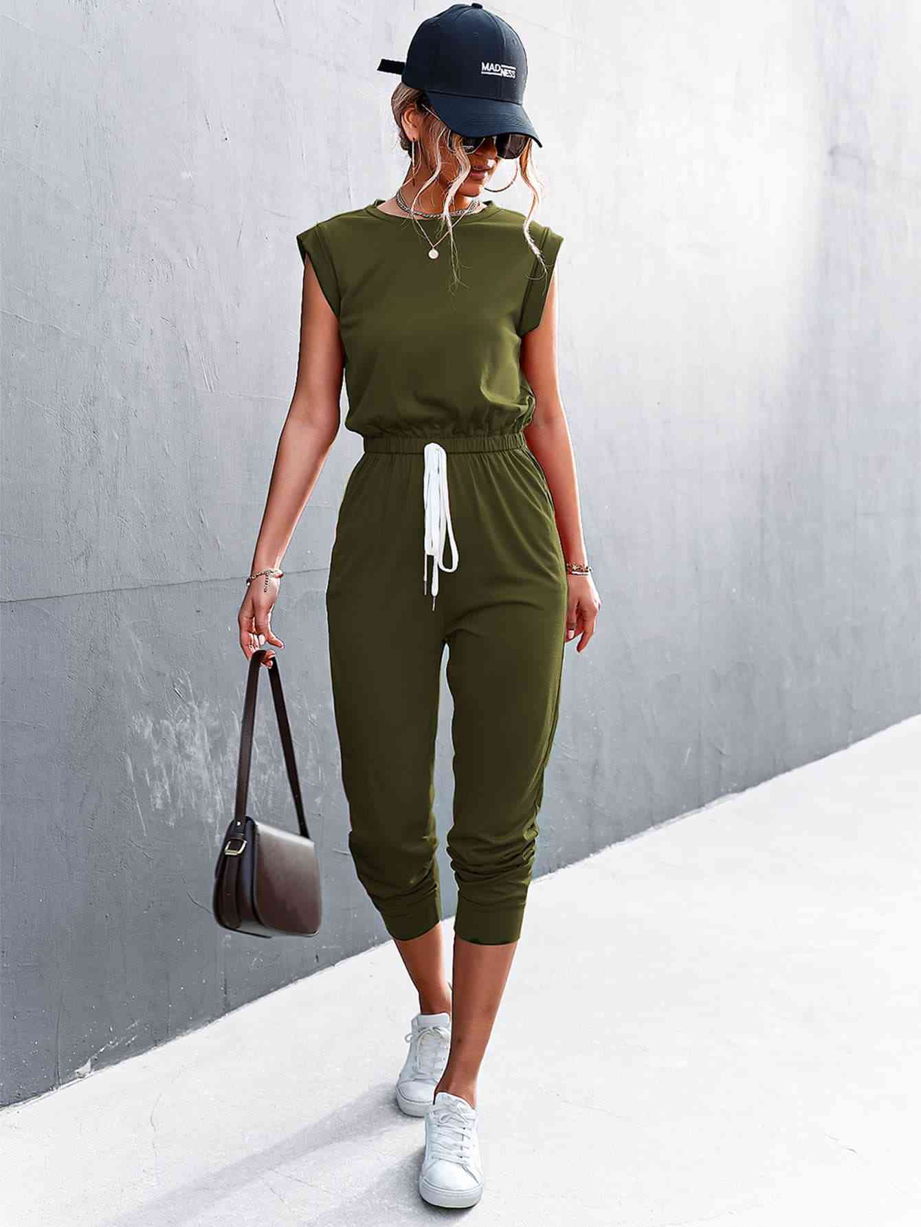 Round Neck Cap Sleeve Jumpsuit