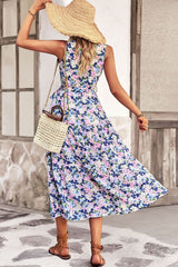 Floral Belted Sleeveless Tiered Dress