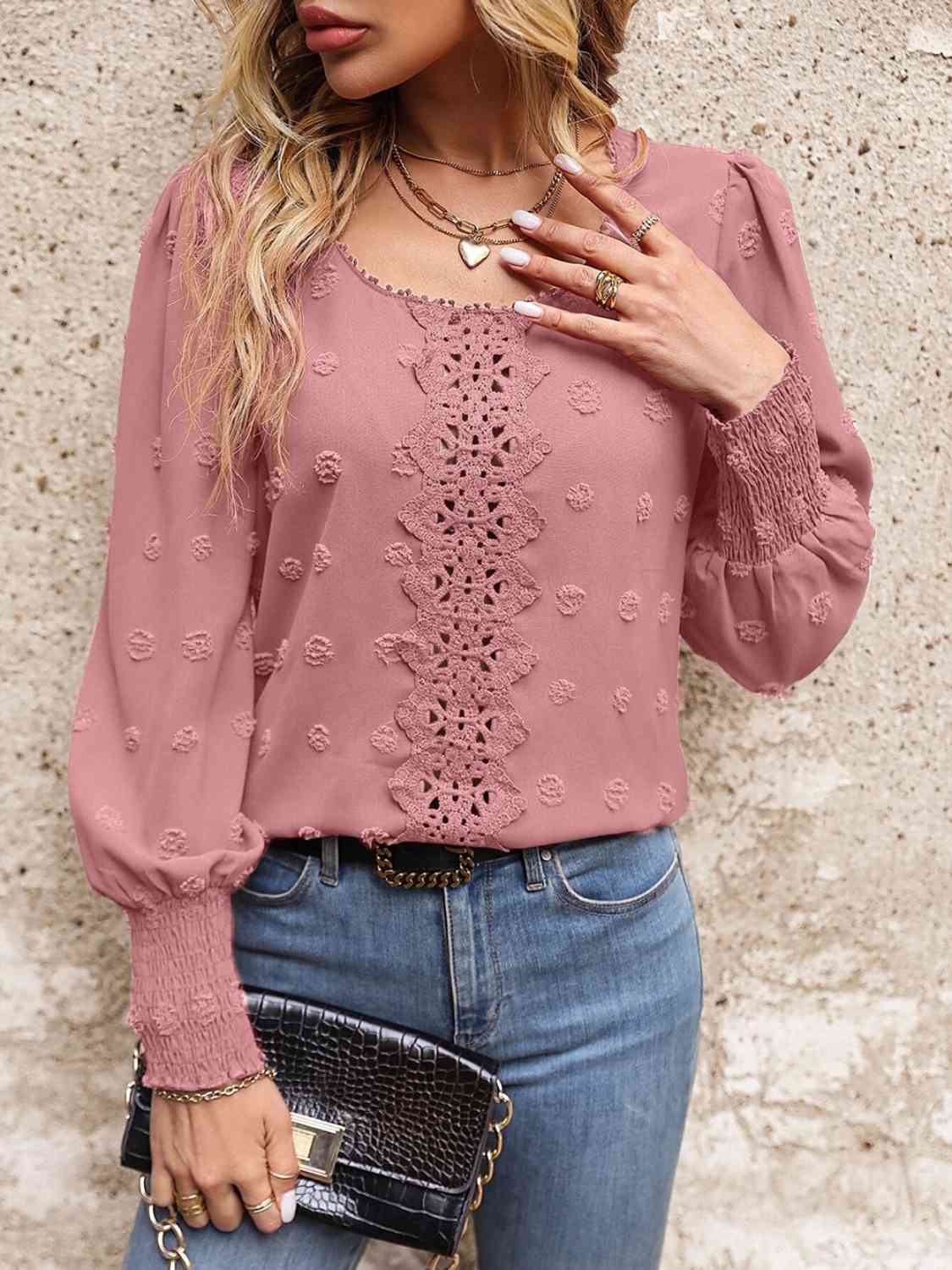 Swiss Dot Lace Detail Blouse