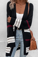 Striped Rib-Knit Drop Shoulder Cardigan