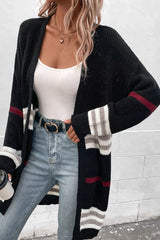 Striped Rib-Knit Drop Shoulder Cardigan